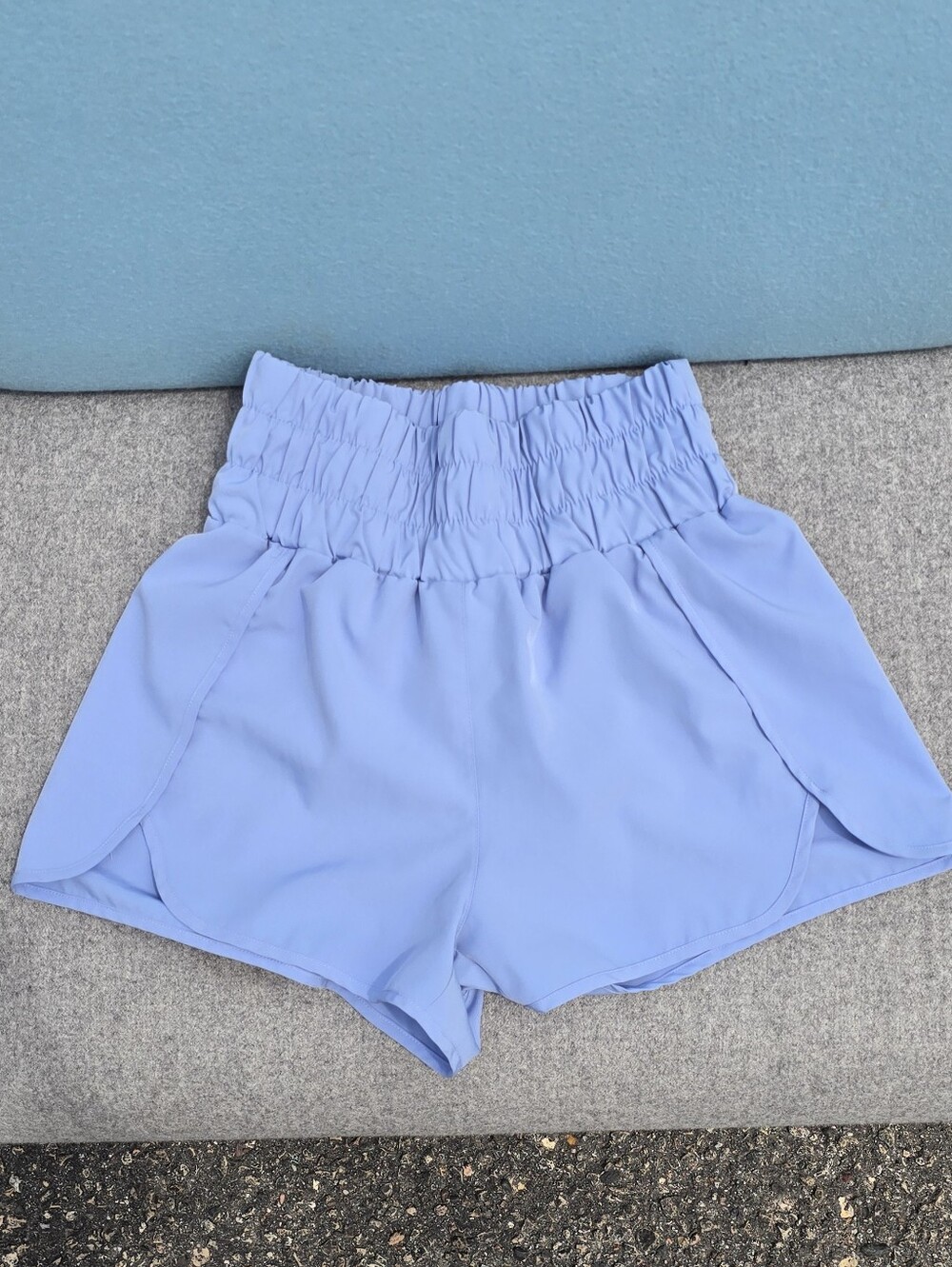 High-Waist Smocked Shorts in Light Blue
